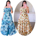Womens Bohemian Casual Dresses Rainbow Tie Dye Ruffle Dress Off Shoulder Butterfly Print Fashion Clothes Boho Clothing