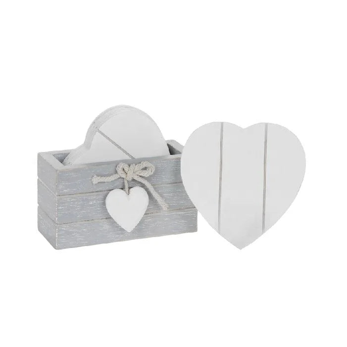 Set of 6 Wooden Heart Coasters Funny Farmhouse-Styled Coasters Holder for Coffee Table Housewarming Gifts Protection Mats & Pads