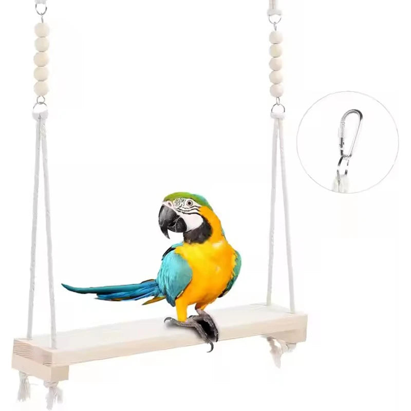 Extra Large Wooden Parrot Swing & Chicken Climbing ToyOutdoor Bird Perch Stand with Training Ladder for Macaws Cockatoos Hens