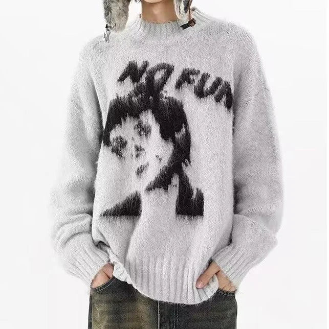 Custom OEM/ODM Men's Anti-Wrinkle Mohair Fuzzy 12GG Gauge Needle-Detecting Long Sleeve Crew Neck Winter Pullover Sweater