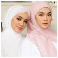 Malaysia Custom Lace Hot Drills Embroidery Wedding Shawl Scarf Women Lace Scallop Classic Voile Chiffon Women Hijab