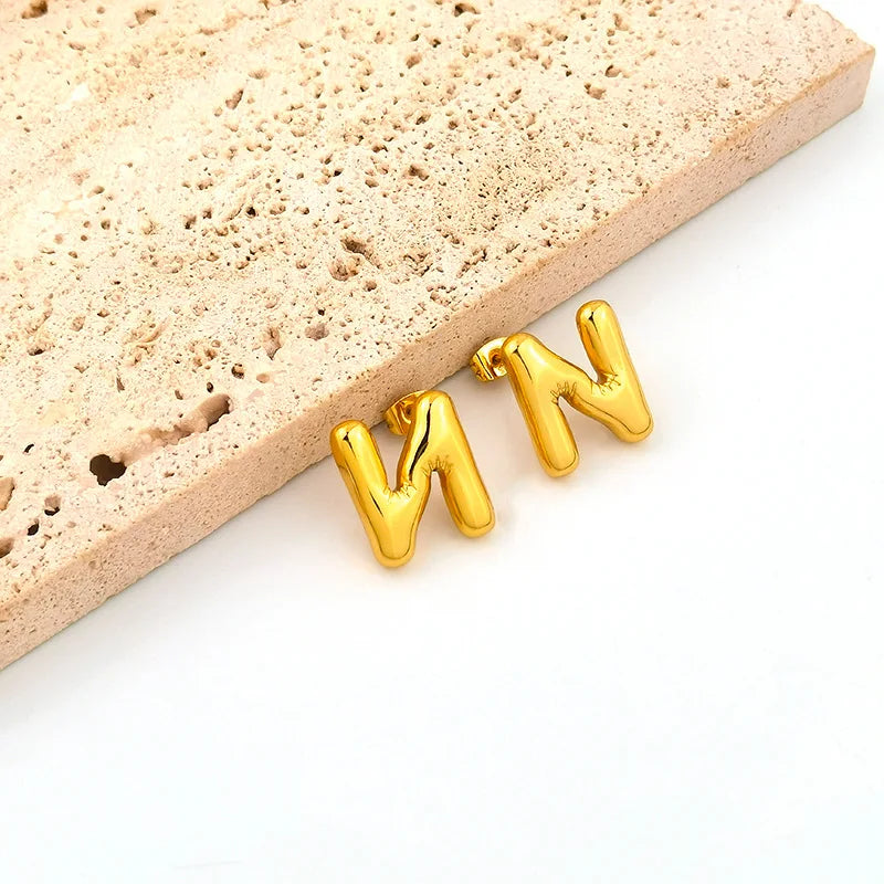 Hot Selling Dainty Initial Stainless Steel 26 Bubble Letter Stud Earrings Cute Summer Jewelry for Women and Girls for Gifts