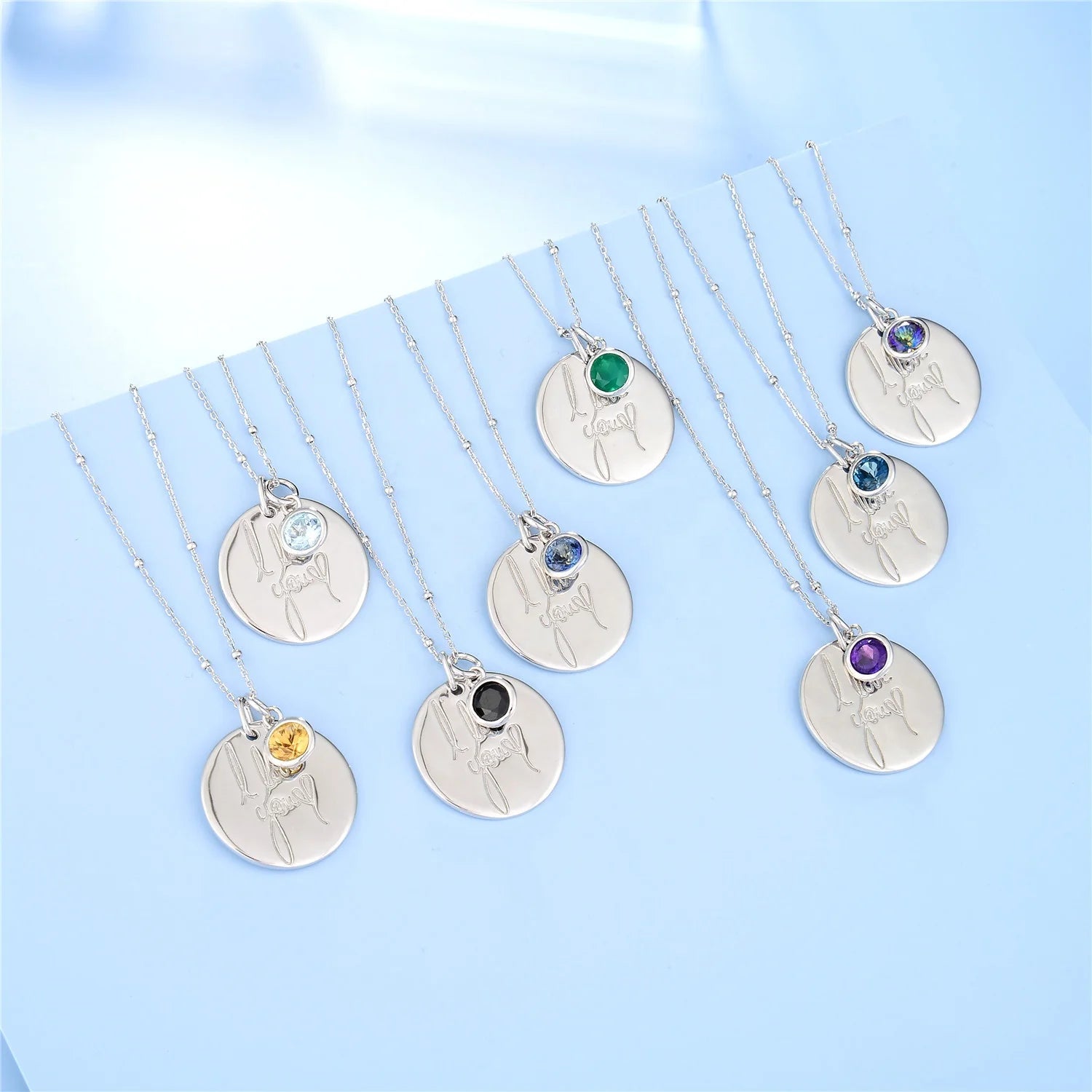C7619 Abiding Engrave Letter Pendant Natural Gemstone 925 Sterling Silver Necklace Women Jewelry for Wedding