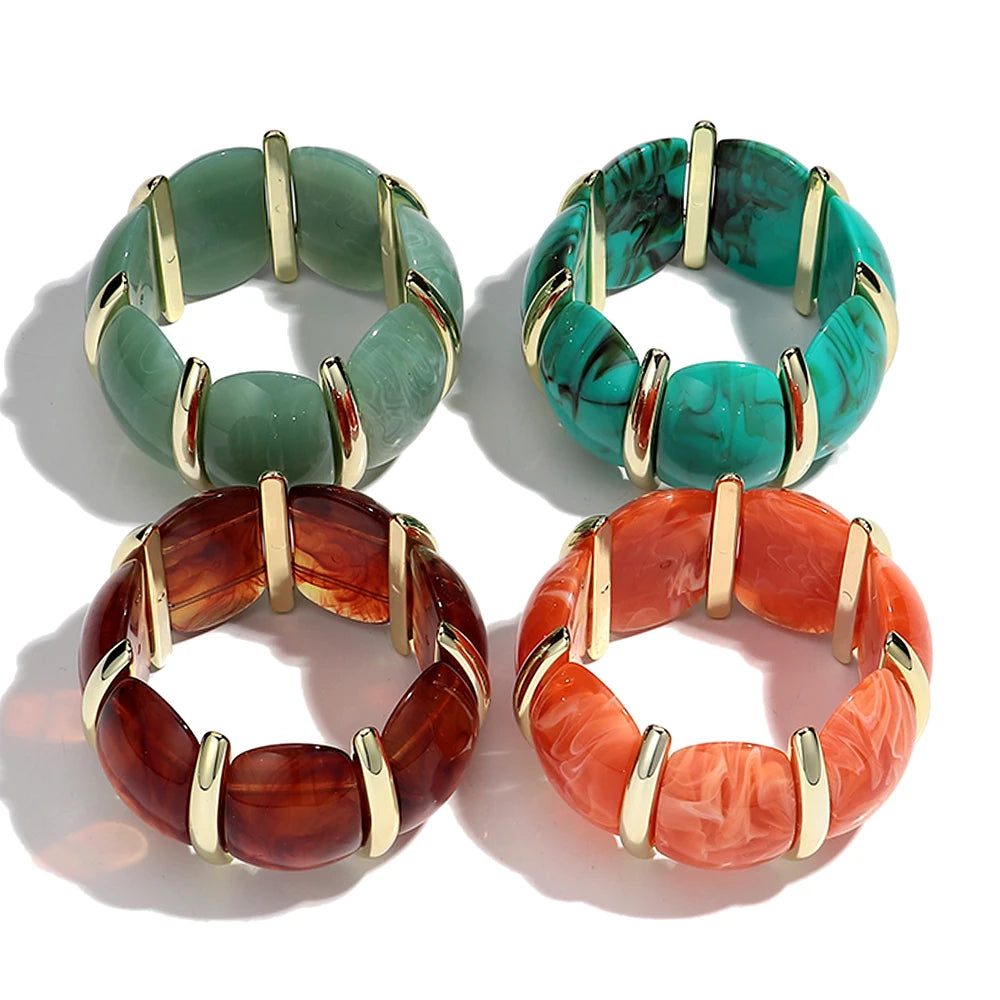 2025 Fashionable Resin Petal Bead Bracelet Golden Electroplated CCB Spacer Personalized Acrylic Elastic Bangle for Women