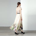 Floral Print Chiffon Woven Bohemian T-Shirt & Pleated Skirt Set Women Two-Piece Natural Waistline Casual Wear Wholesale OEM