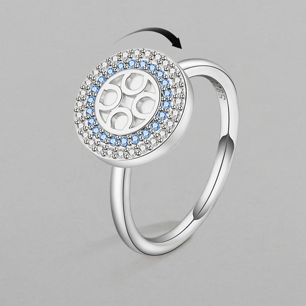 Blue and White Zirconia Open End Ring Niche Minimalist Spinning Anti Anxiety Women's Rings