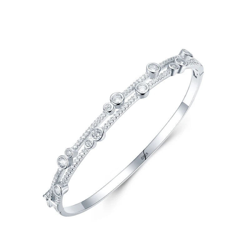 SZ290 Fine Bangle 925 Sterling Silver Round Asymmetrical Zircon Basic Double Layer Bangles for Women Fashion Jewelry Making
