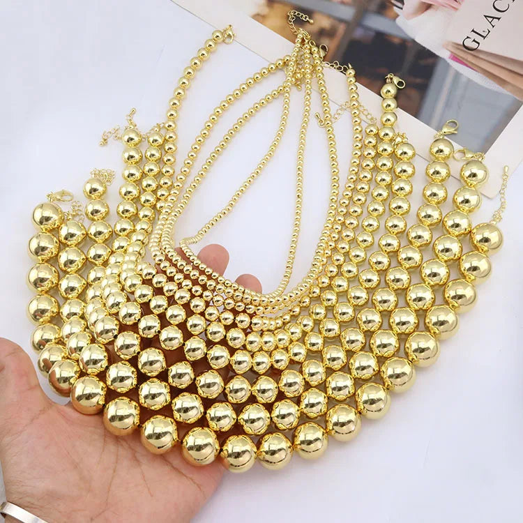 S11173 Unique 18k Gold Silver Rose Gold 3 Toned Ball Beaded Necklace and Bracelet Women Accessories Jewelry Sets
