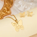 2023 New Stainless Steel Necklace Hollow Butterfly Heart Mama Mother's Day Gift Gold Plated Necklace Earring Jewelry Set
