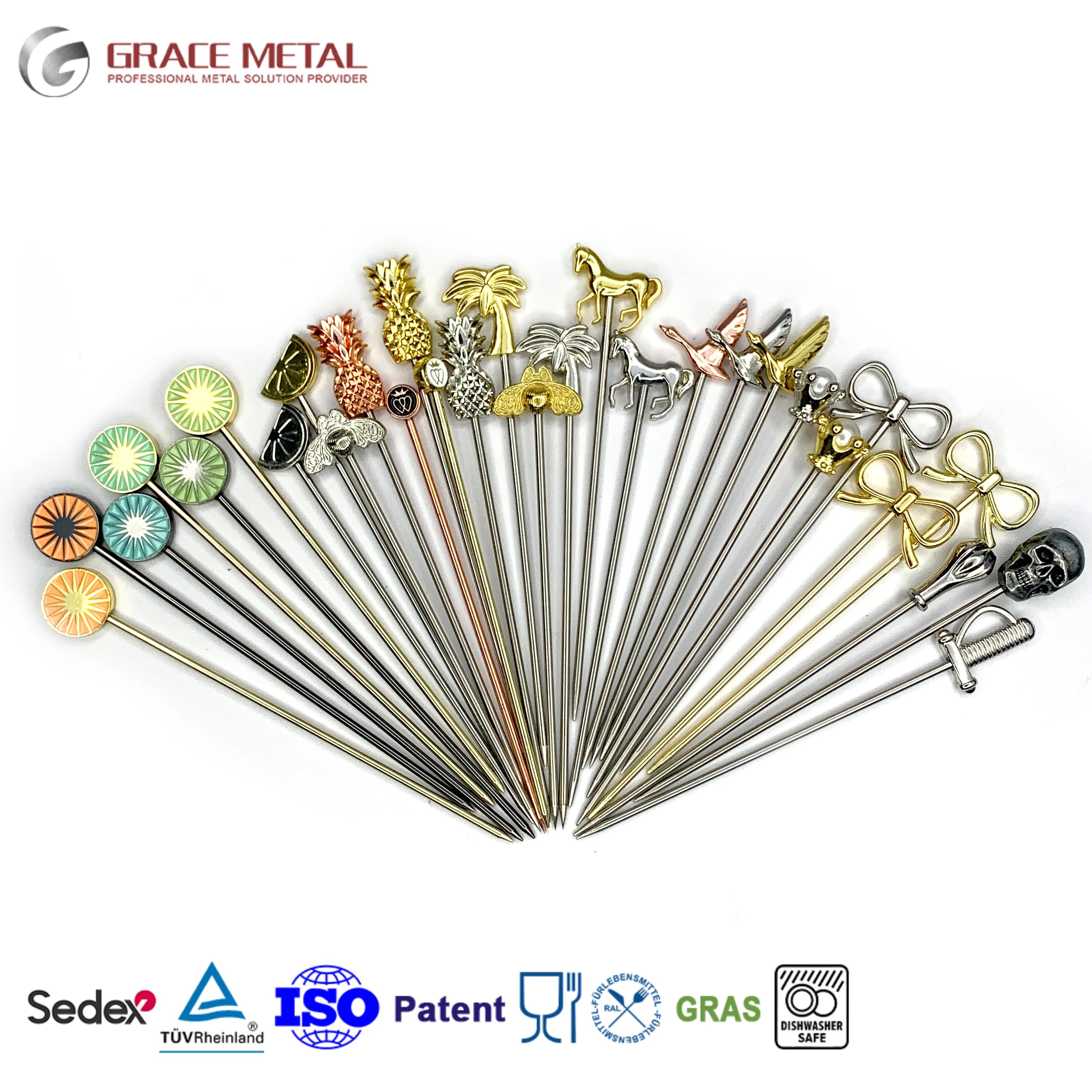 Custom Design Stainless Steel Cocktail Picks Party Favor GRAS & REACH Certified Safe Fruit Olive Picks for Martini Drink Garnish