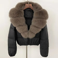 OFTBUY Down Coat Women Winter Real Natural Fox Fur Collar V-neck Thick Warm Duck Down Coat Casual Short Puffer Jacket Outwears