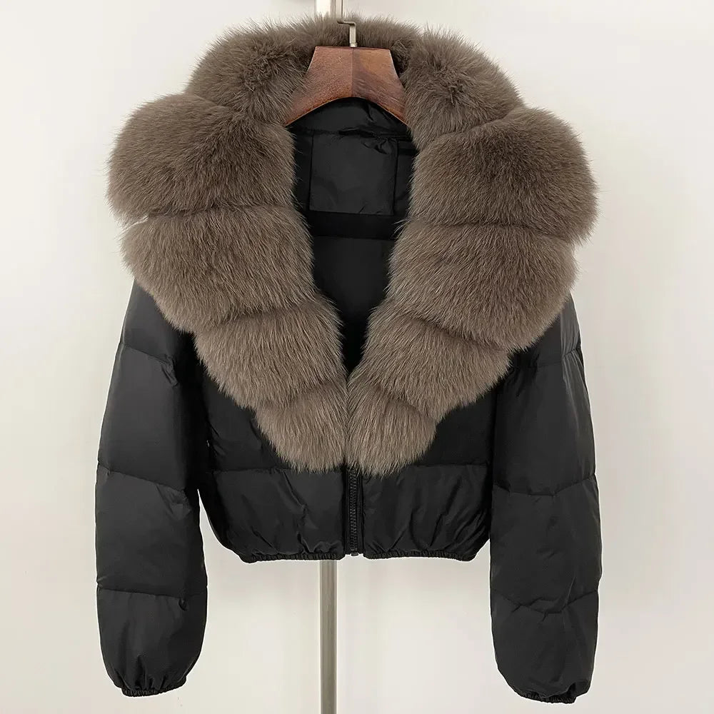 OFTBUY Down Coat Women Winter Real Natural Fox Fur Collar V-neck Thick Warm Duck Down Coat Casual Short Puffer Jacket Outwears