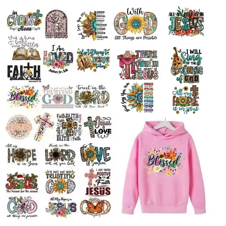 81 Styles  Religious Christian Jesus DTF Transfer Patches Plastisol DTF Printing Christian  Heat Transfer Sticker Iron on Patch