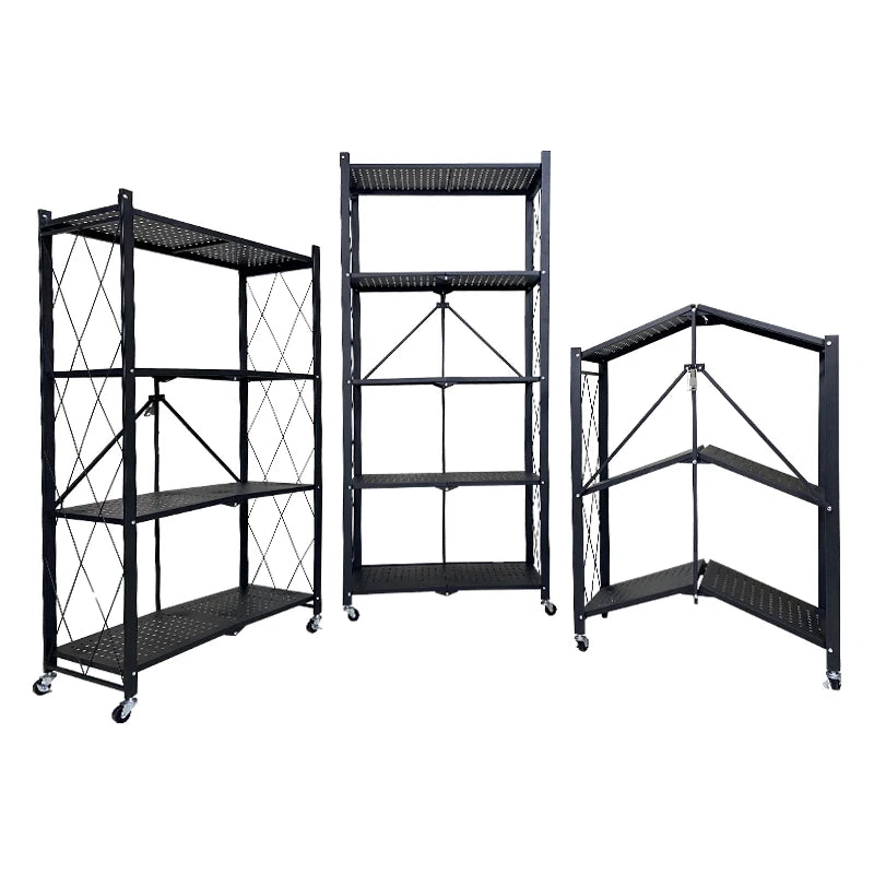 Estante De Almacenamiento Plegable3/4/5layersNo Assembly FoldingKitchen Steel Storage Shelf Rack on Wheelsmetal Folding Shelves