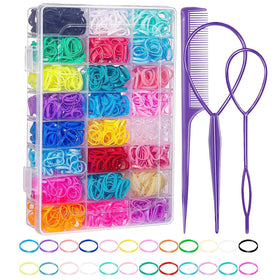 24pcs Candy-Colored Disposable Hair Accessories for Girls Bow-Style Braided Hair Rope with Ribbon & Pearl Material