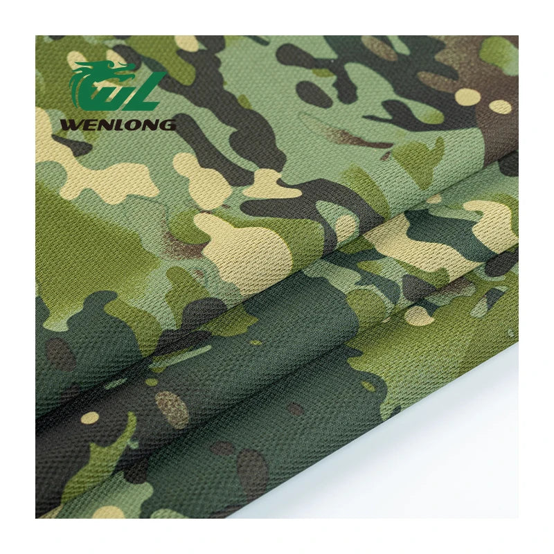 Green CP 100%Poly Bird Eye Bonding Mesh Fabric Camouflage Casual Knit Heavyweight for Girls Outdoor Jackets & Garment