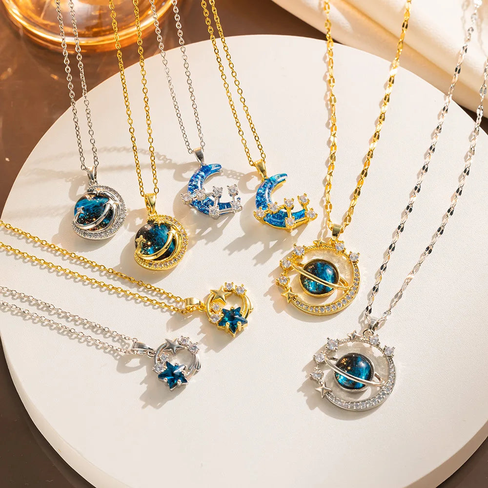 BASQUESUN Wholesale Custom Summer Romantic Jewellery Blue Planet Stars Non Fade Necklace