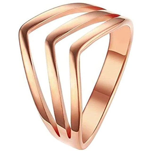 Hot Sale Stainless Steel Rose Gold Pointed V Shape Ring for Women