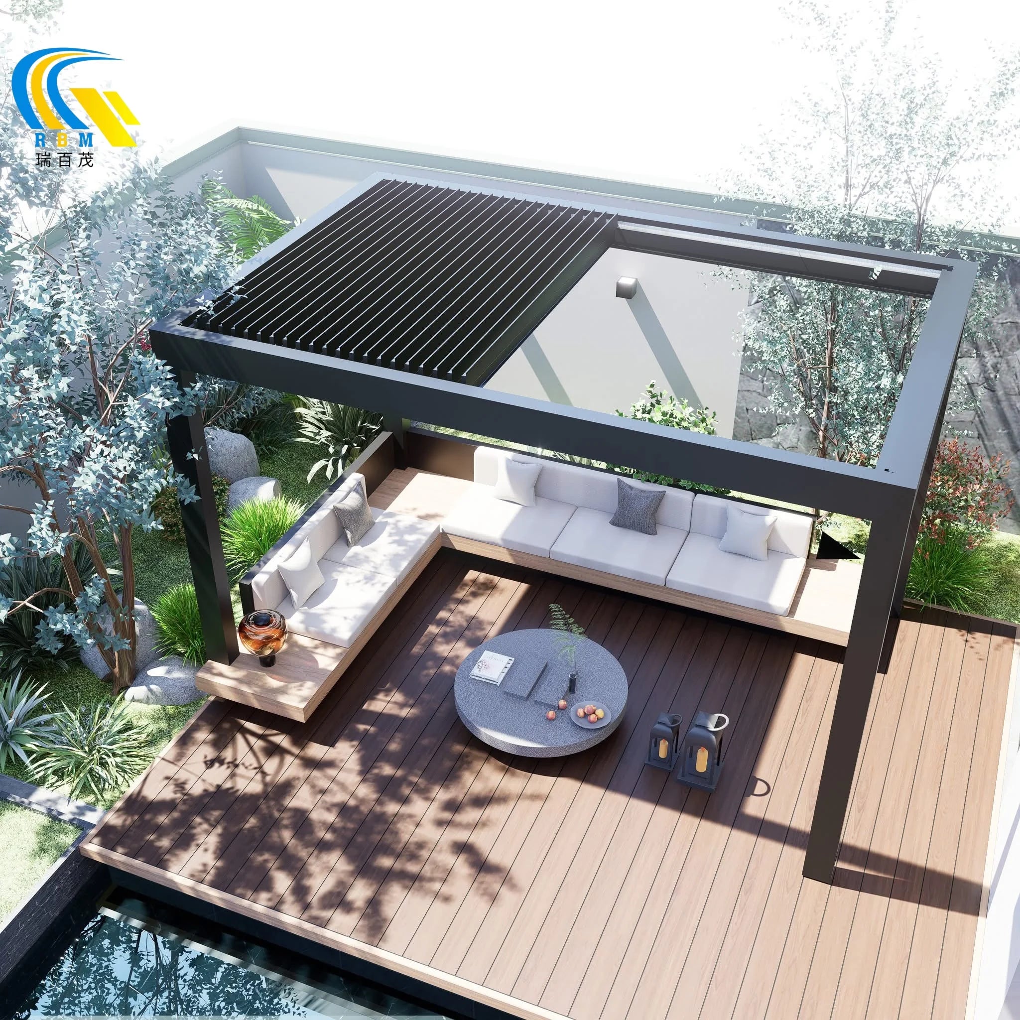 Garden Yard Terrace Rainproof Pergola Gazebo Bioclimatic Louver Roof Sunshade Outdoor Aluminum Pergola