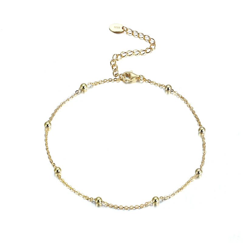 RINNTIN SA05 Initial Fashion Anklets Foot Jewelry Wholesale 925 Sterling Silver 14K Gold Ball Beads Chain Ankle Bracelet Anklets