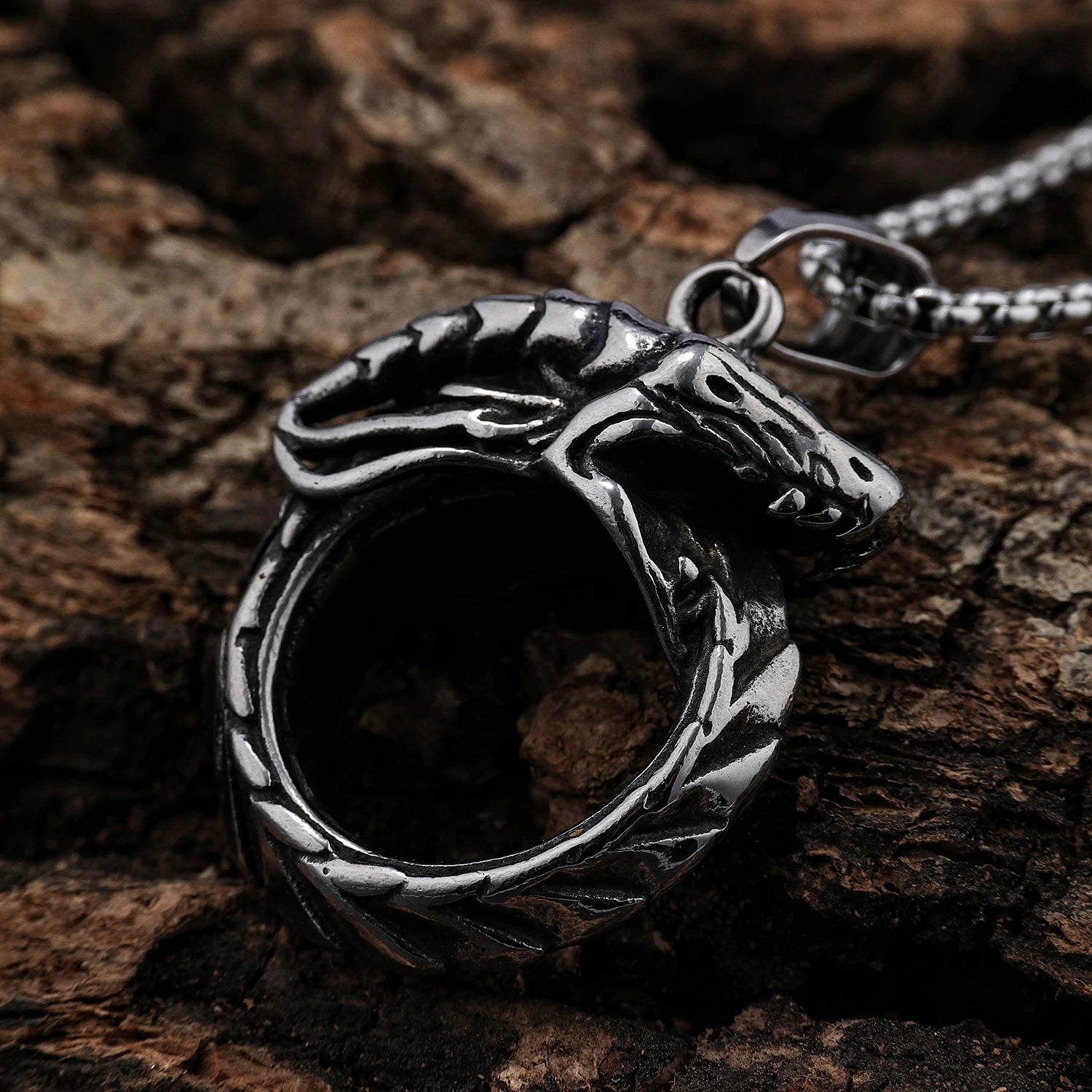 RTS Stainless Steel Retro Nordic Viking Ouroboro Jormungand Dragon Amulet Talisman Mens Pendant Necklace for Jewelry Making