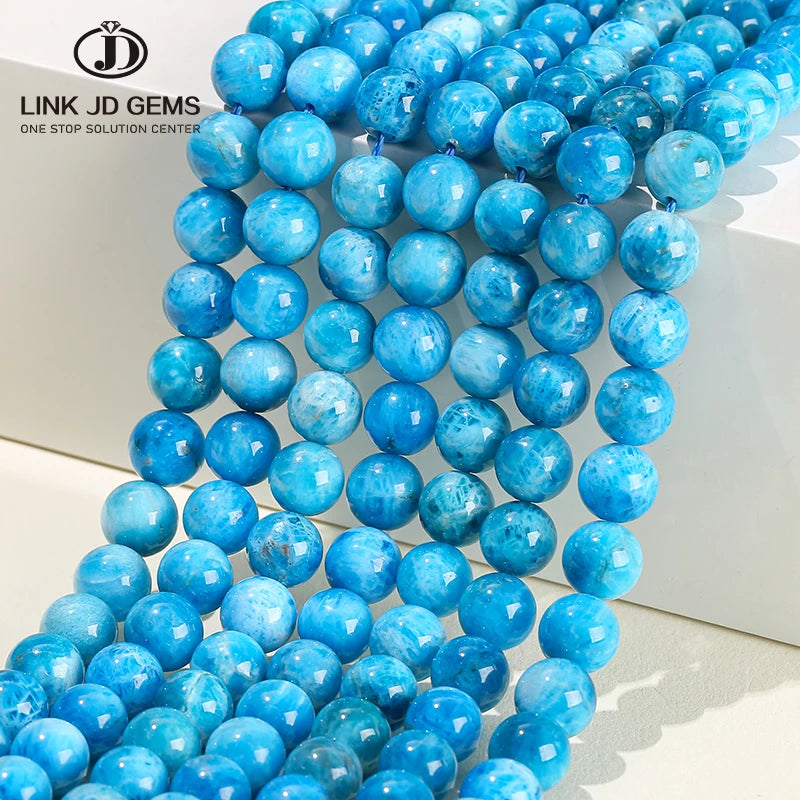 JD GEMS Natural Larimar Blue Apatite Stone Beads 6/8/10mm Semi-Precious Round Loose Beads for Jewelry Making AAAAA Quality