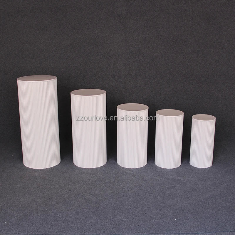 Set 3 White Ribbed Plinth Metal Cylinder Cake Stand Cheap Price Wedding Accessory Modern Simple New Arrival Detachable Iron MegaBDM