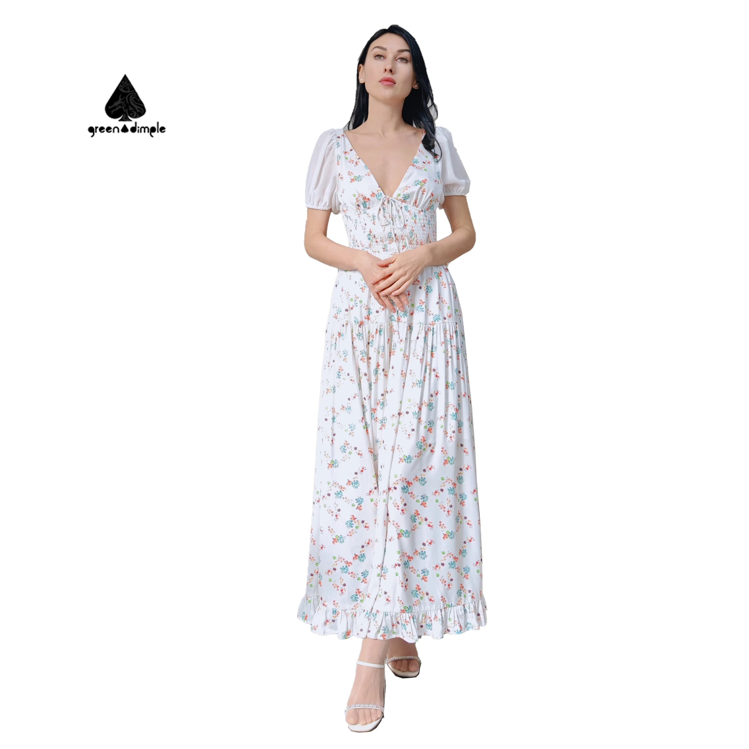 Spring and Summer New Women's Printed Short Sleeve Backless Floral Long Dress Custom Dress Design Women's Casual Dress