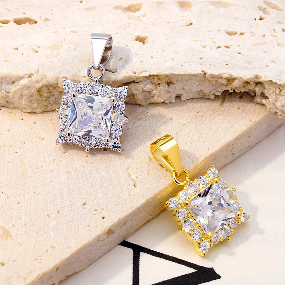 925 Sterling Silver Pendant Charms Square Pendant Necklace Silver 925 Pendants Jewelry for Women