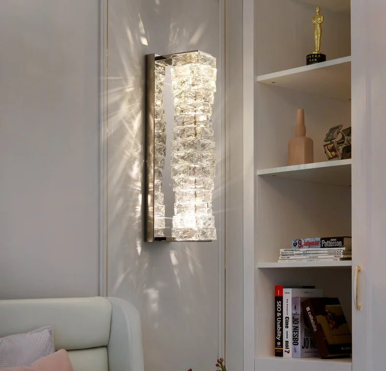 Three Colors Villa Balcony Bedside Crystal Lighting 46cm Height Luxury Led Wall Sconces Indoor Chrome