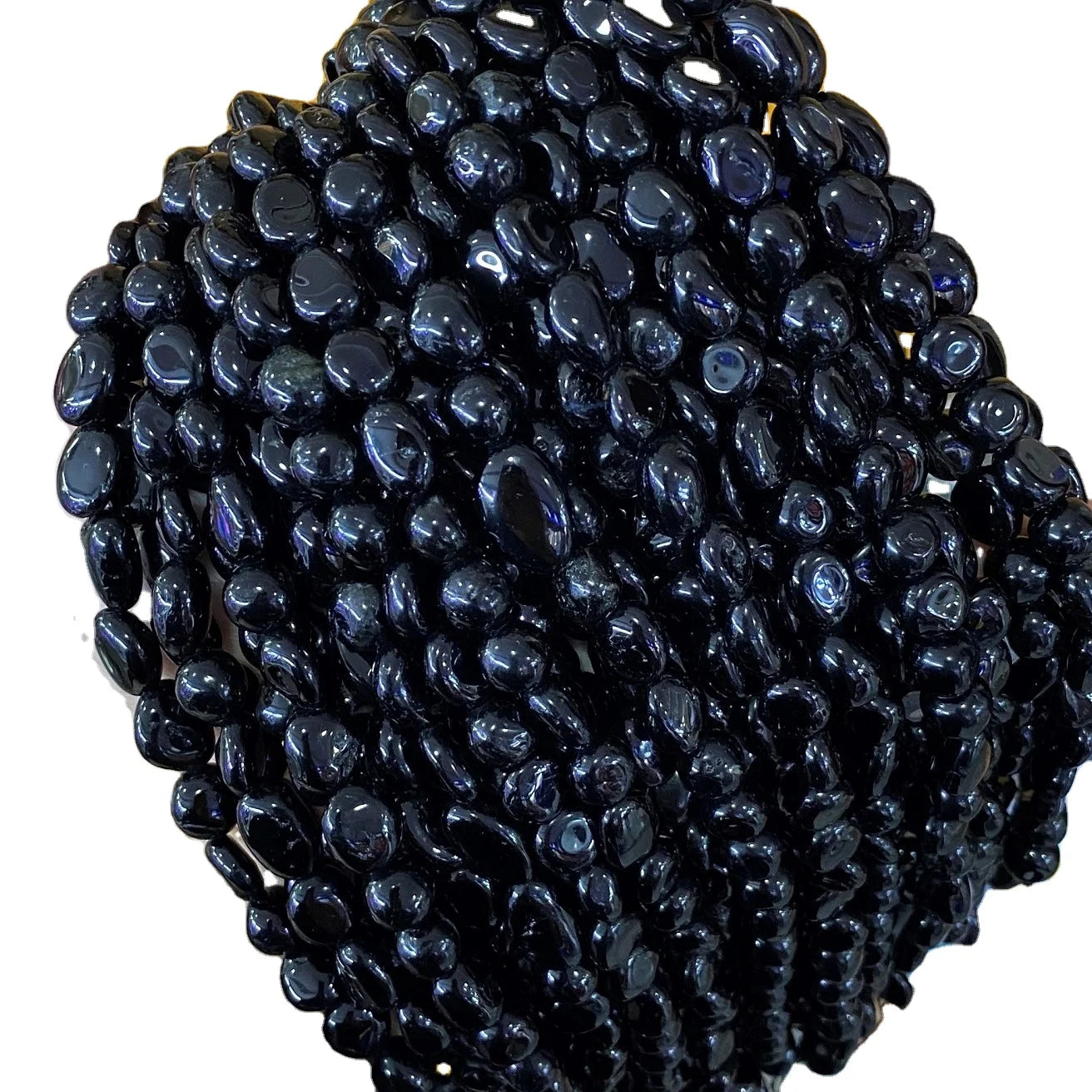 8-10mm Natural Black Tourmaline Gravel Pebble Healing Energy 15\" Irregular Shape Gemstone Beads for Jewelry Making Stone Beads