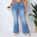 Plus Size Good Quality Light Blue Washed Out Wide Leg Feet Long Flare Denim Jeans Pants Vintage Baggy Loose Leg Women Denim Jean