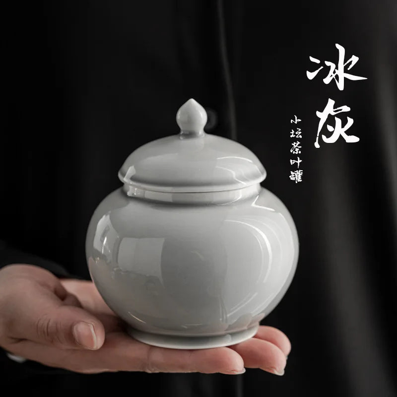 Ice Gray Glaze Small Jar Teapot Japanese Household Small Ceramic sealed Cans Simple Pu'er Tea Jar Tea Warehouse Tea Canister