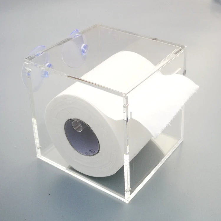 Customized Square Clear Acrylic Toilet Tissue Roll Paper Box Holder with 2 Suction Cups for Wall Mount