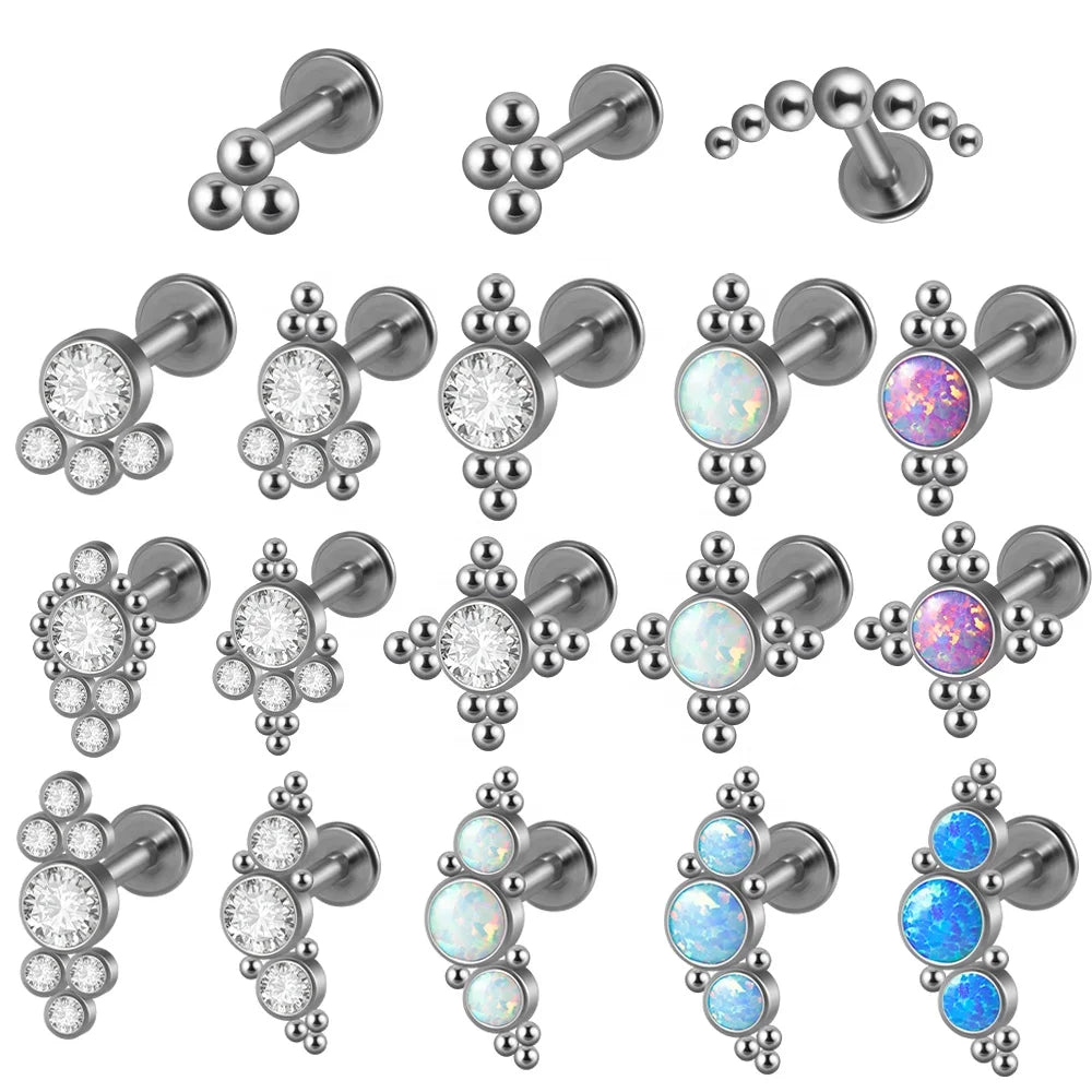 G23 Titanium Lip Nose Nail Zircon Fire Opal Trendy Wedding Engagement Party Gift Ear Cartilage Tragus Helix Labret Earring