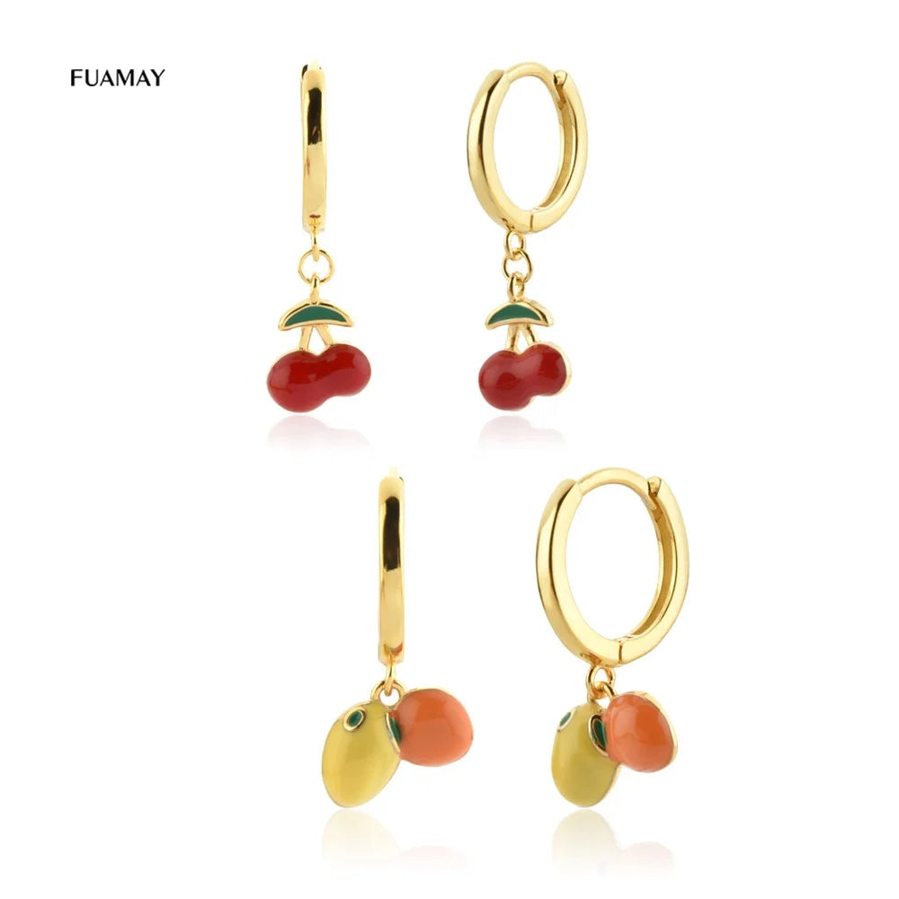 FUAMAY 2022 Trend Classic Gold Plated Enamel Hoop Earrings Orange and Lemon Drop Design Fashionable Aros Style for Gift