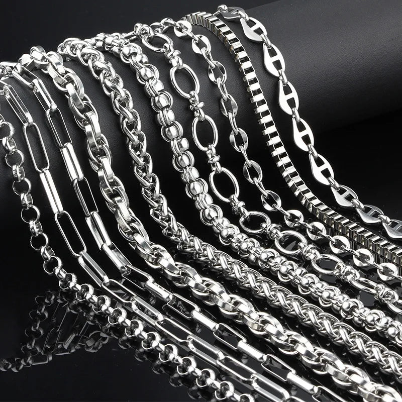 Wholesale Steel Color Cable Chains Stainless Steel Box Chain Stainless Steel Lip Chains for Necklace Jewelry Making