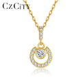 CZCITY Trending Chain Round Pendant Square Designer 14k Gold Plated for Woman Cubic Zirconia Necklace 925 Sterling Silver