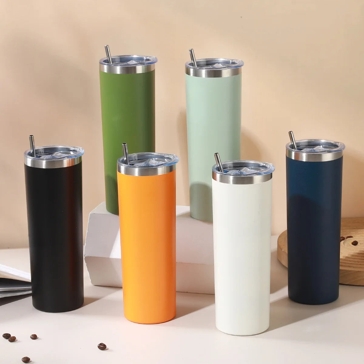 Custom Stainless Steel Insulated Vacuum Drinking Cup 20 oz Double Wall Coffee Tumbler with Straw and Brush