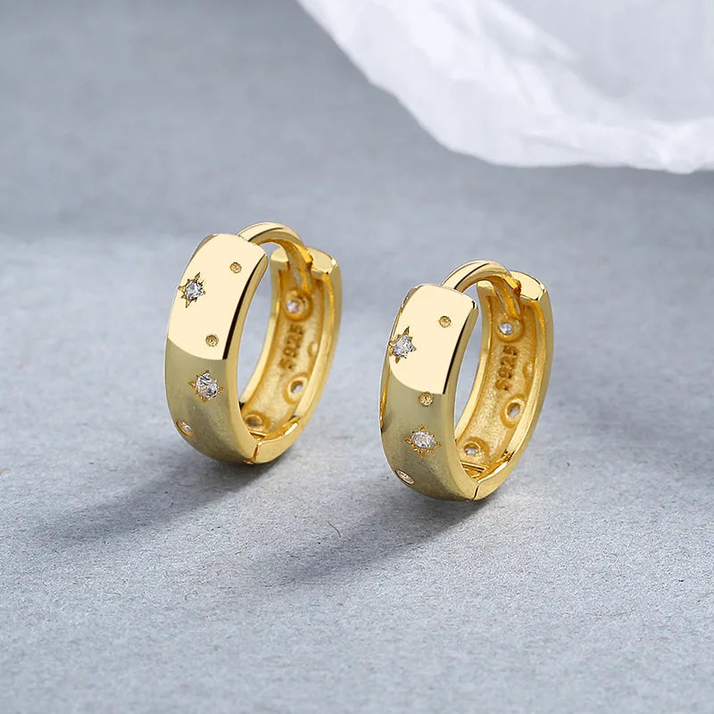 Fashion Necklaces Jewelry 925 Sterling Silver Earring Star Starry Sky Zircon Gold Plated Hoop Earrings for Women