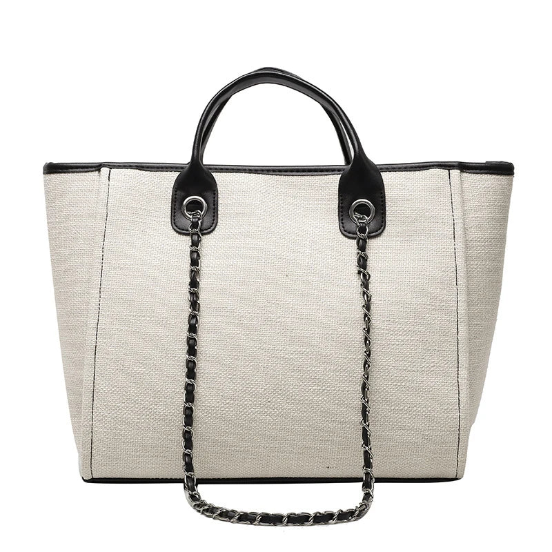 Wholesale Vintage Tote Handbag Larger Capacity Cotton Canvas Tote Bag Women Luxury Shoulder Bag Handbag With Chain