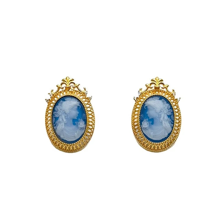 Classic Vintage Cameo Flora Portrait Tarnish Free 18K Gold Plated Fashion Jewelry Stud Earrings