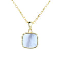 Best Gift for Women 925 Sterling Silver Natural Mother Pearl Square Pendant Shell Necklace Vintage Link for Party Anniversary