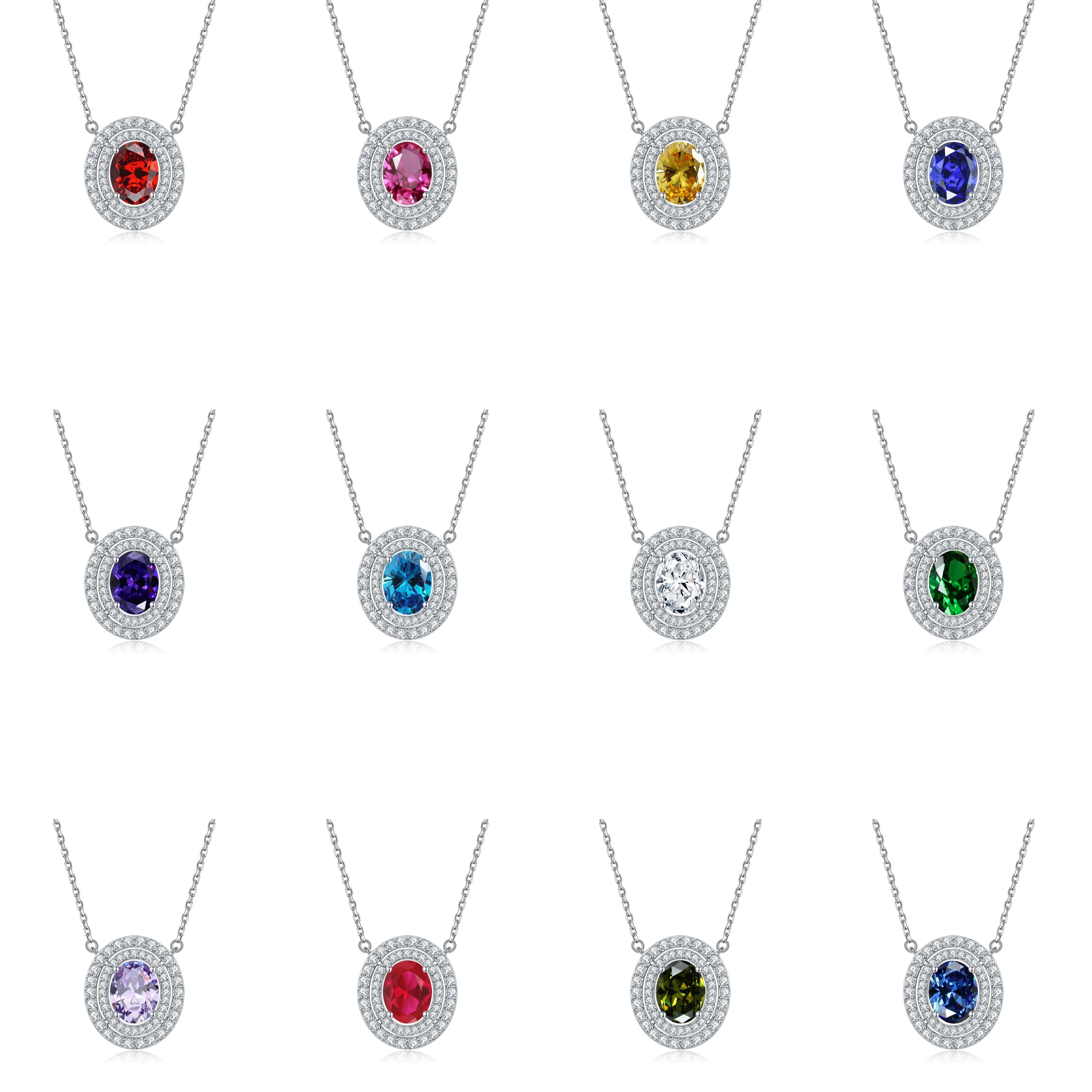 Sterling Silver 925 Cluster Diamond and Gemstone Collar Necklace with the Twelve Birthstones