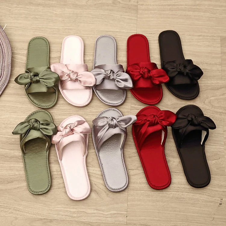 Hot Sale Bridal Party Silk Bow Sandals Women Bride Satin Wedding Satin Bow Slippers for Women