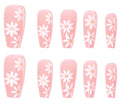 Y-177 2024 New Design M Size ABS Coffin Style Chrysanthemum Pattern Nails Shinny Effect OEM Artificial Press False Nails Finger