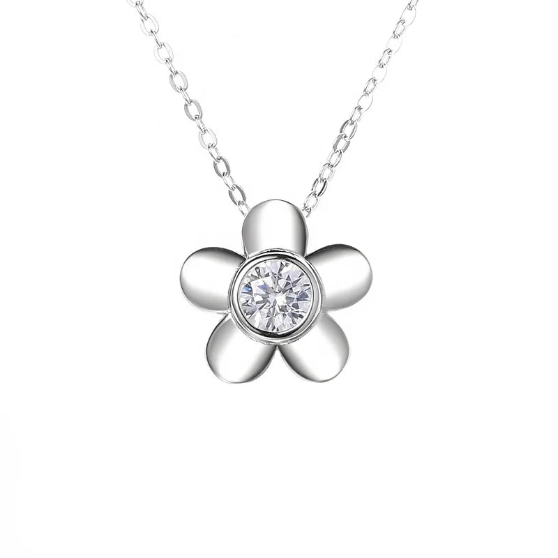 Wholesale 925 Sterling Silver Moissanite Pendant Necklace Rhodium Plated Flower Collarbone Design for Women