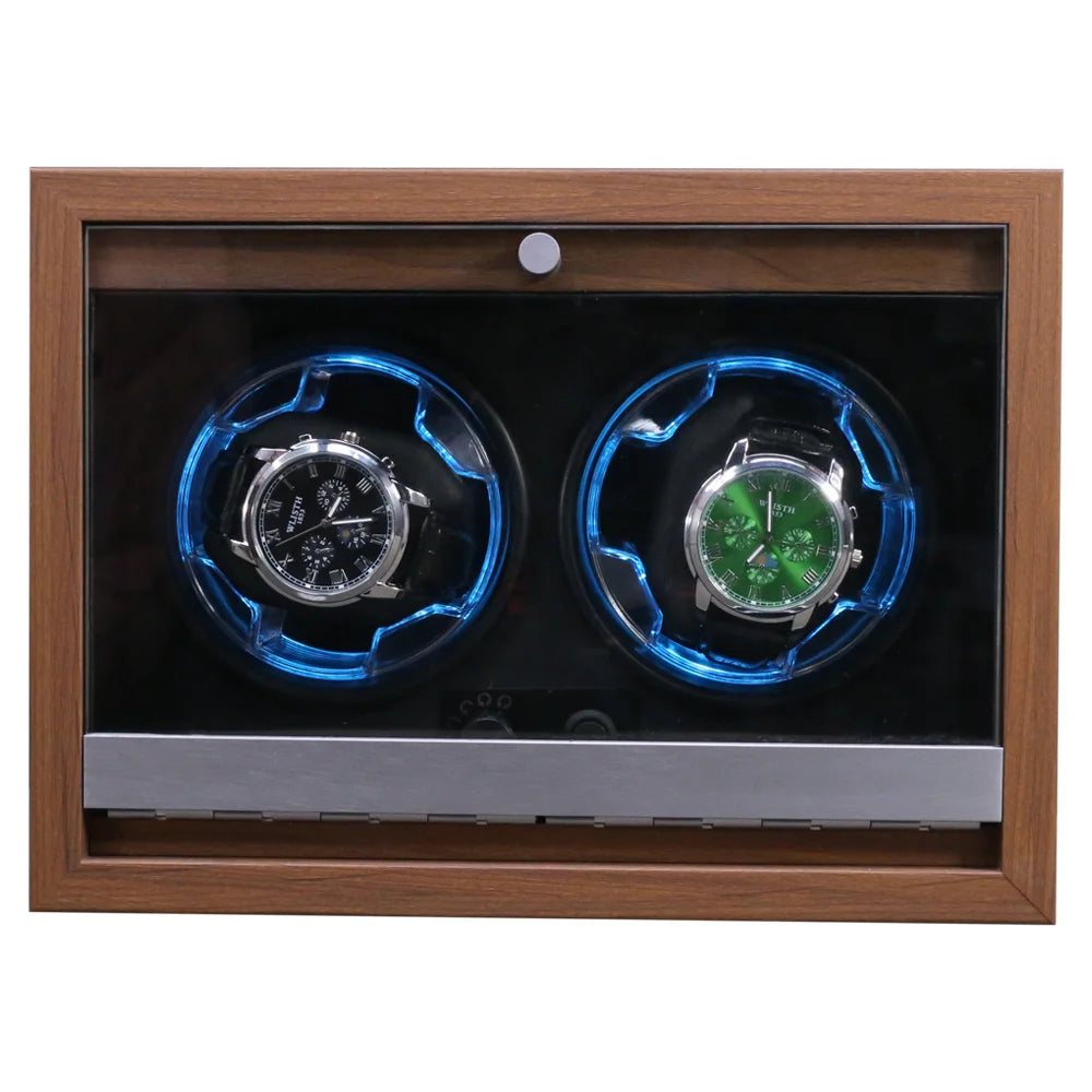 Wholesale Walnut Wood Grain Luxury Men Safe Cabinet Rotating Watch Storage Case Automatic 2 Slots Watch Winder Box