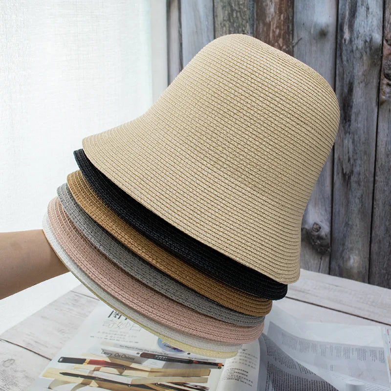 Paper Straw Outdoor Cloche Bucket Hats Beach Outdoor Uv protection Summer Beach Sun Hat Womens