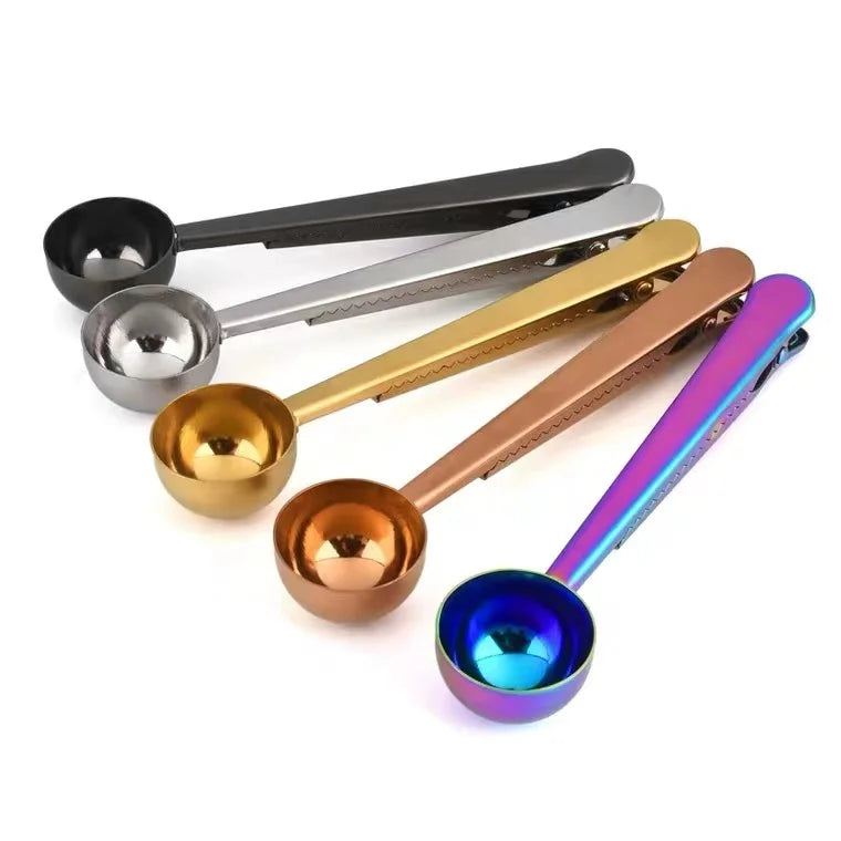 Stainless Steel Coffee Milk Measuring Spoon Scoop Bag Clip Modern Design Custom Logo Option for Household Camping Use